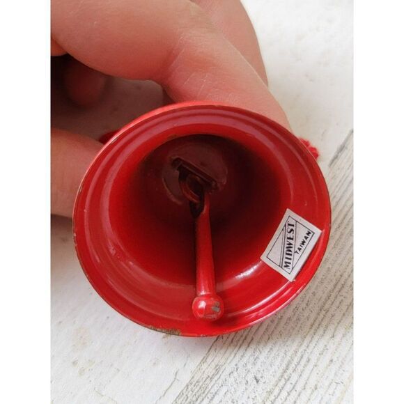 Plaid red bell Midwest ornament Xmas decor tin - Picture 5 of 6